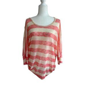 NWT Madison & Berkeley Striped Pink & White 3/4 Sleeve Tunic Lace Back 2X